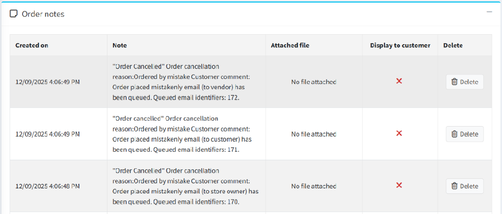Cancel order option order history